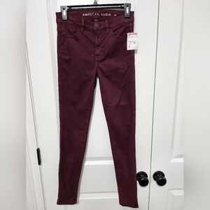 American Eagle Women's Mid-Rise Stretch Skinny Jeans Burgundy, Size O, New w/Tag